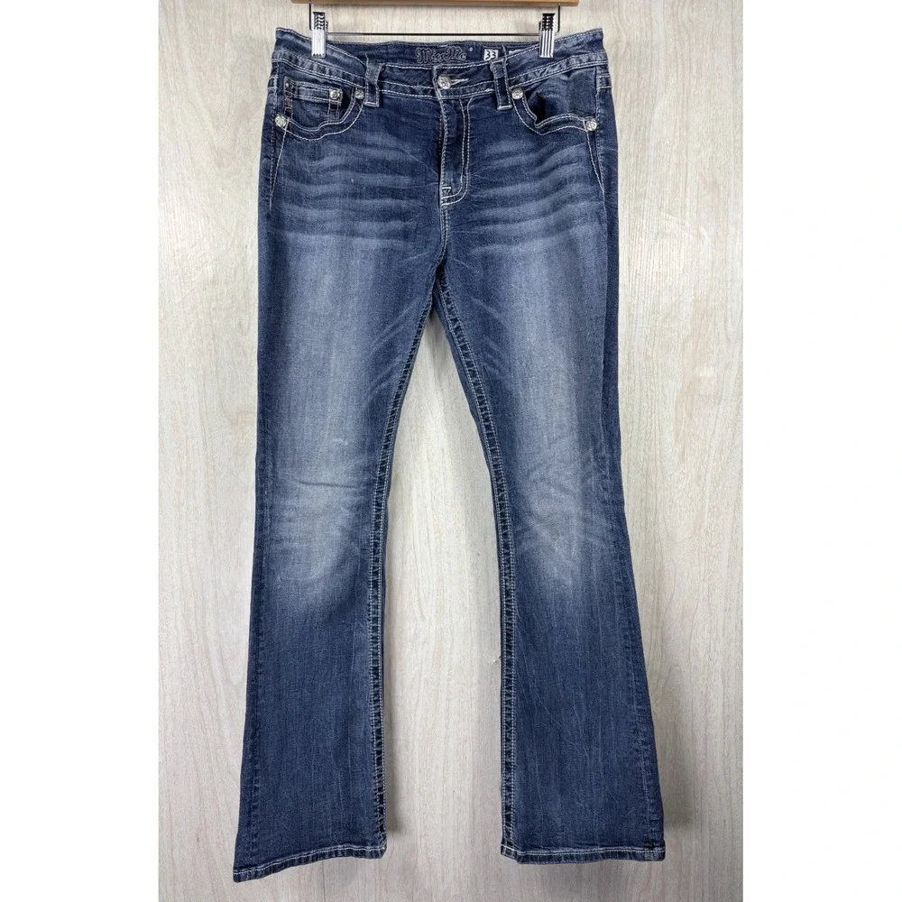 Miss Me Bootcut Jeans 33x33 Low Rise Embellished Pocket Y2K Womens Denim Chic